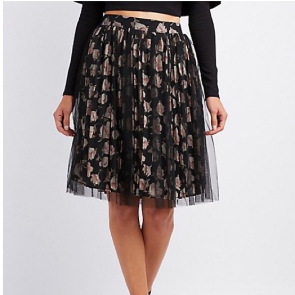 Charlotte Russe Floral Mesh Overlay Midi Skirt